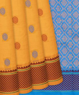 Yellow Handloom Poly Cotton Saree With Flower Motifs
