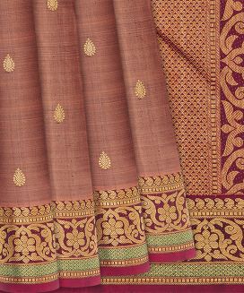 Brown Handloom Kanchipuram Silk Saree With Floral Motifs
