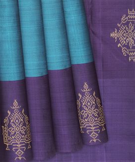 Cyan Handloom Kanchipuram Silk Saree With Buttas 
