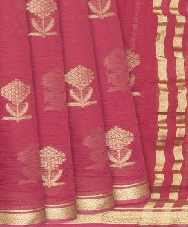 Peach Woven Mysore Chiffon Silk Saree With Floral Motifs
