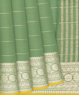 Shadow Green Woven Mysore Chiffon Silk Saree With Stripes
