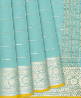 Turquoise Woven Mysore Chiffon Silk Saree With Stripes
