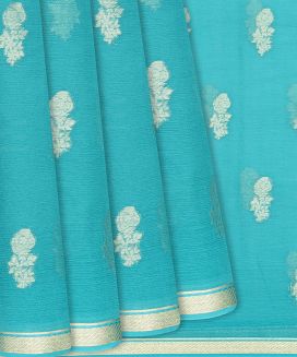 Turquoise Woven Mysore Chiffon Silk Saree With Floral Motifs


