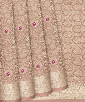 Dusty Pink Woven Mysore Crepe Silk Saree With Meena Floral Vine Motifs
