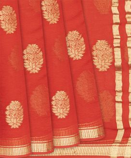Red Mysore Chiffon Silk Saree With Floral Motifs
