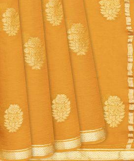 Mango Yellow Mysore Chiffon Silk Saree With Floral Motifs

