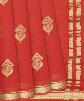Red Mysore Chiffon Silk Saree With Floral Buttas
