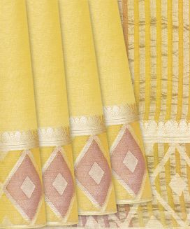 Yellow Mysore Tissue Silk Saree With Diamond Motifs
