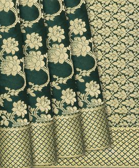Dark Green Mysore Crepe Silk Saree With Floral Vine Motifs

