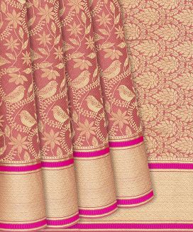 Dusty Pink Mysore Crepe Silk Saree With Bird Vine Motifs
