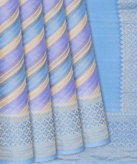 Turquoise Mysore Crepe Silk Saree With Lehariya Stripes
