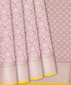 Bubblegum Pink Mysore Crepe Silk Saree With Floral Jaal Motifs
