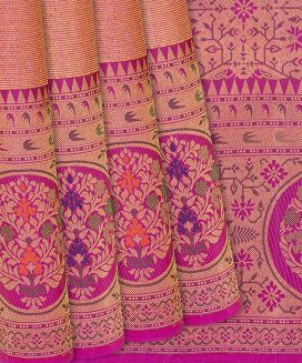 Pink Handloom Kanchipuram Silk Saree With Zari Stirpes

