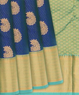 Blue Woven Silk Saree With Mango Motif Buttas

