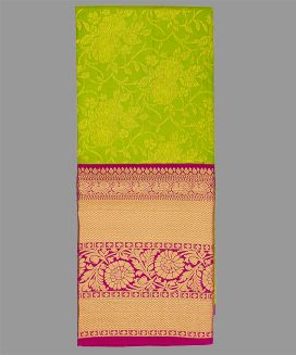 Light Green Handloom Silk Pavadai Material With Floral Vine Motifs (0.91 Meter)
