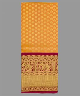 Peach Handloom Silk Pavadai Material With Floral Motifs (1.1 Meter)
