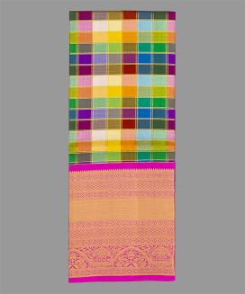 Multi Colour Handloom Silk Pavadai Material With Checks (1.1 Meter)
