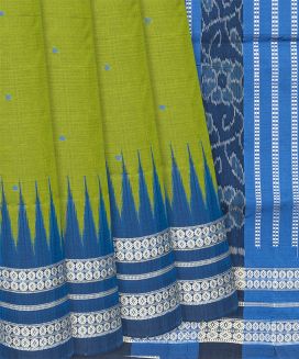 Leafy Green Handloom Orissa Ikat Silk Saree With Blue Border
