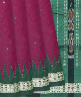 Crimson Handloom Orissa Ikat Silk Saree With Green Border

