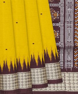 Mustard Handloom Orissa Silk Saree With Brown Border
