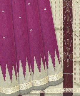 Pink Handloom Orissa Ikat Silk Saree With Cream Border
