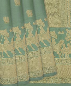 Shadow Green Handloom Kanchipuram Silk Saree With Bridal Motifs
