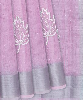 Bubblegum Pink Woven Chanderi Cotton Saree With Embroidered Floral Motifs
