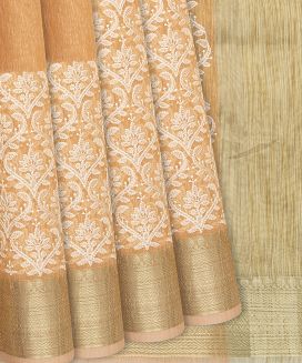 Peach Woven Blended organza Saree With Embroidery Floral Motifs
