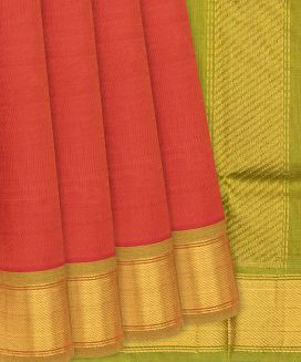 Red Handloom Silk Cotton Saree With Sage Green Pallu
