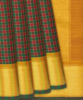 Green Handloom Kanchipuram Silk Saree With Checks
