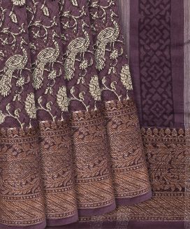 Lilac Woven Chanderi Cotton Saree With Printed Peacock Motifs
