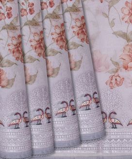 Lavender Printed Organza Silk Saree With Floral Motifs
