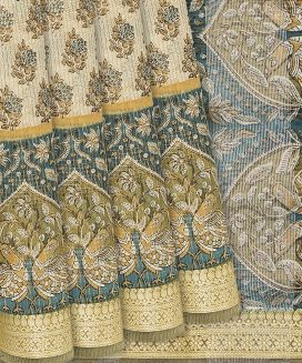 Cream Woven Chanderi Cotton Saree With Printed Bird Motifs

