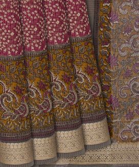 Chesnutt Pink Woven Chanderi Cotton Saree With Printed Motifs
