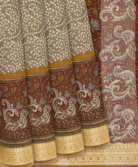Grey Woven Chanderi Cotton Saree With Printed Motifs
