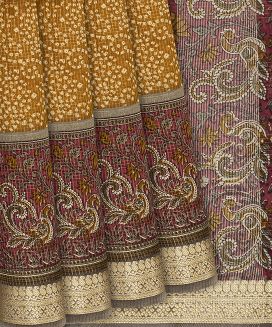 Mustard Woven Chanderi Cotton Saree With Printed Motifs
