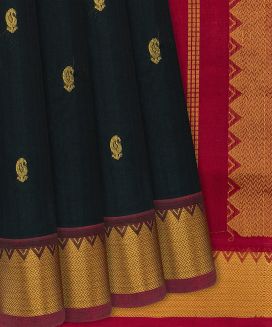 Black Handloom Silk Cotton Saree With Mango Buttas
