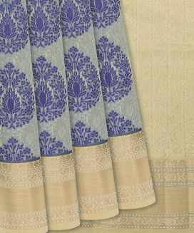 Beige Woven Chanderi Cotton Saree With Blue Floral Butta Motifs
