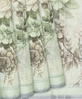 Light Green Linen Saree With Printed Floral motifs
