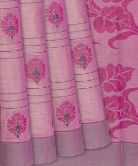 Pink Handwoven Village Cotton Saree With Checks
