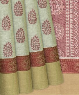 Taupe Handwoven Rasipuram Cotton Saree With Floral Motifs
