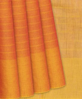 Orange Handwoven Rasipuram Cotton Saree With Stripes
