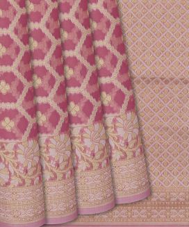 Baby Pink Woven Blended Cotton Saree With Floral Motifs
