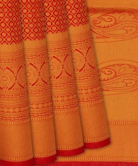 Red Woven Blended Soft Silk Saree With Kamalam Motifs
