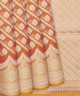 Peach Blended Banarasi Cotton Saree With Diagonal Floral Motifs
