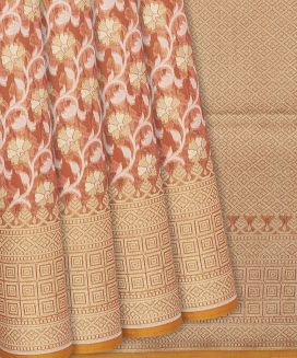 Peach Blended Banarasi Cotton Saree With Floral Vine Motifs
