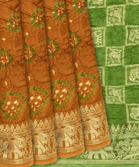 Oil Mustard Woven Blended Bandhej Saree With Elephant Motifs
