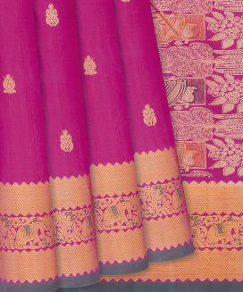 Hot Pink Handloom Kanchipuram Silk Saree With Floral Buttas
