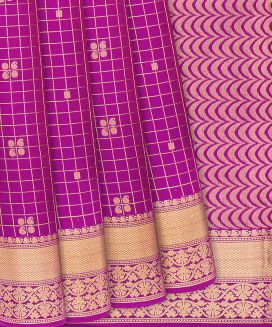 Pink Woven Silk Saree With Checks & Mango Motifs
