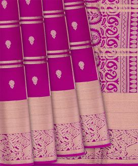Pink Woven Silk Saree With Checks & Floral Motifs
